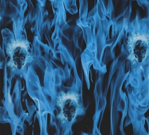 Blue Flames Skulls  Hydrographics Film water transfer printing