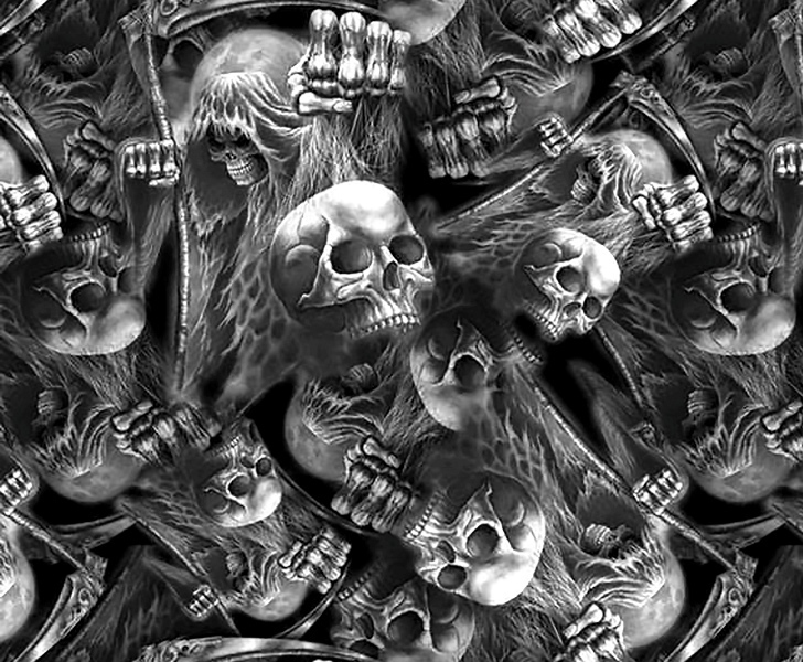 Hydrographic film Bio Death black and clear transparent skulls 